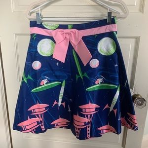 Dogs in space retro satin skirt